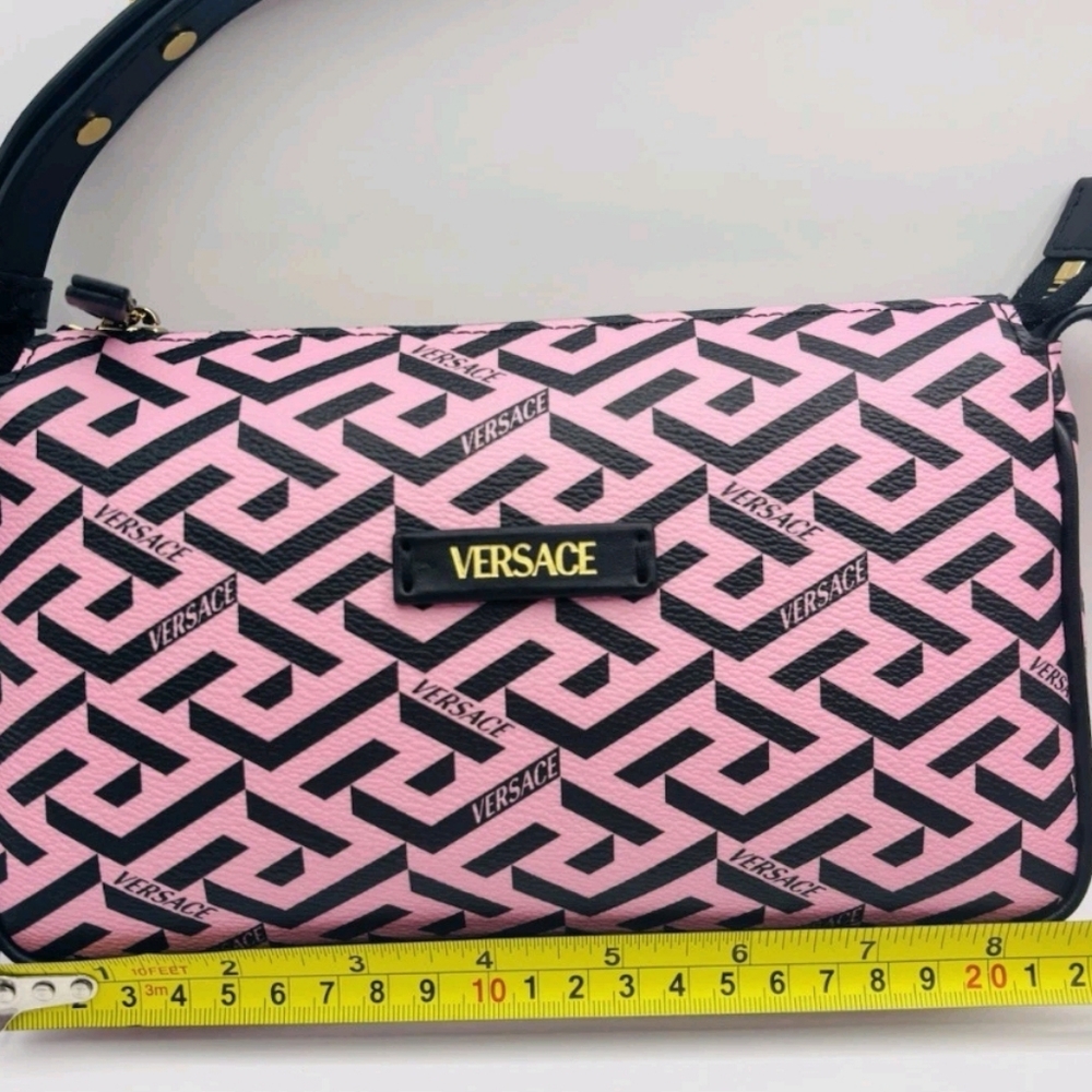 Versace Shoulder Bag Coated Canvas Monogram Calf Pink/black  $1050 Retail/ NEW - Picture 5 of 12